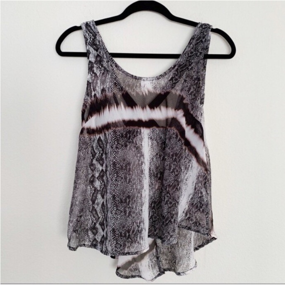 ASTR Y2K Whimy Gorh Snakeskin Print Semi Sheer‎ Layered Tank Top Size XS Black